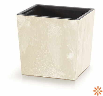 Květináč URBI SQUARE LOW BETON EFFECT s vkladem 24 cm - barva: písková