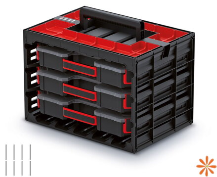 Skříňka s 3 organizéry TAGER CASE  (přepážky) 415x290x290 mm - barva: černá