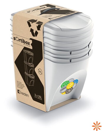 Sada 3 odpadkových košů SORTIBOX - objem: 3x25 l, barva: popelavá šedá