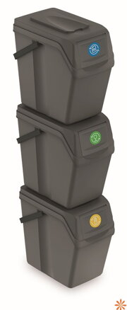 Sada 3 odpadkových košů SORTIBOX II - objem: 3 x25 l, barva: šedý kámen