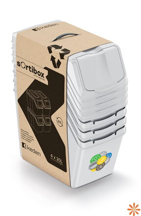 Sada 4 odpadkových košů SORTIBOX - objem: 4x20 l, barva: popelavá šedá