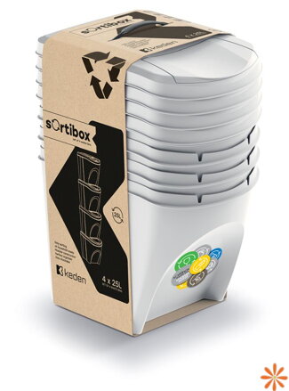Sada 4 odpadkových košů SORTIBOX - objem: 4x25 l, barva: popelavá šedá