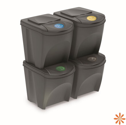 Sada 4 odpadkových košů SORTIBOX III šedý kámen, objem 4x25L
