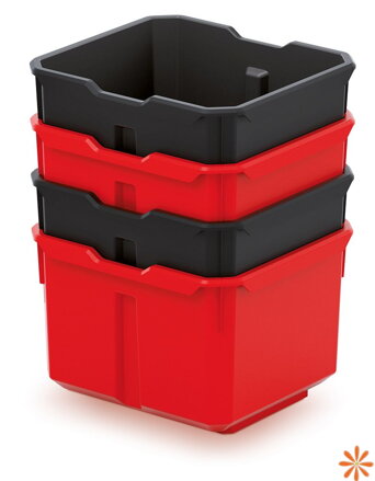 Sada 4 plastových boxů na nářadí X BLOCK BOX 157x140x210 mm - barva: černá/červená