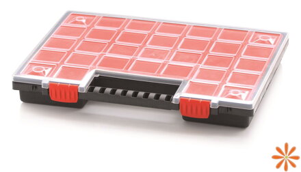 Plastový organizér 21 červených krabiček NORB 399x303x50 mm