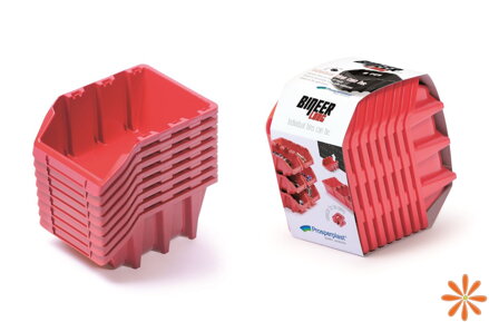 Set úložných boxů 8ks BINEER LONG SET 160x98x160 mm - barva: červená