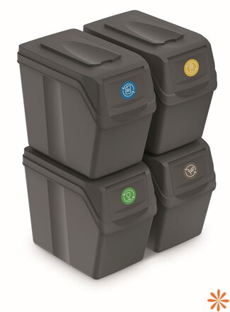Sada 4 odpadkových košů SORTIBOX I - objem: 4x20 l, barva: šedý kámen