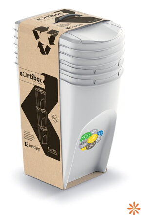Sada 3 odpadkových košů SORTIBOX objem 3x35 l, barva: popelavá šedá