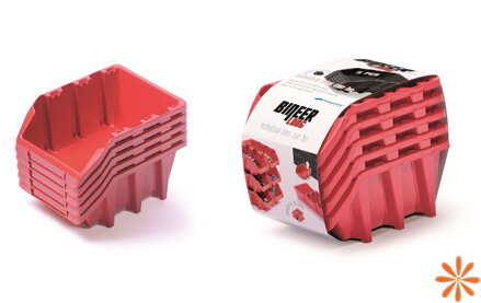 Set úložných boxů 5 ks BINEER LONG SET 198x118x155 mm - barva: červená