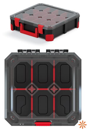 Organizér TITAN - 6 přihrádek (přepážky), 280x280x110 mm - průhledné víko