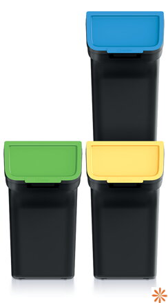 Odpadkový koš STACKBOX Q SET  - objem: 3x20 l, barva: recyklovaná černá