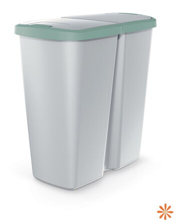 Odpadkový koš COMPACTA Q DUO - objem: 45 l, popelavá se světle zeleným víkem