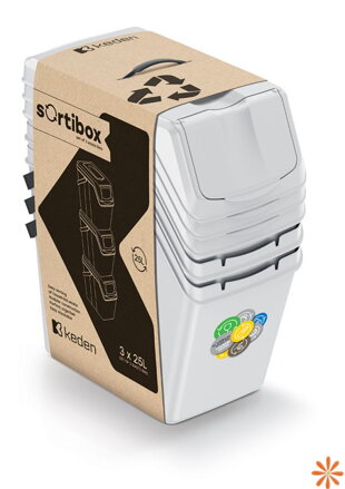 Sada 3 odpadkových košů SORTIBOX II - objem: 3x25 l, barva: popelavě šedá