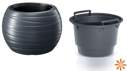 Květináč MAZE kulatý s vkladem 39,6 cm - barva: antracit