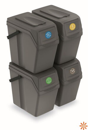 Sada 4 odpadkových košů SORTIBOX II - objem: 4x25 l, barva: šedý kámen