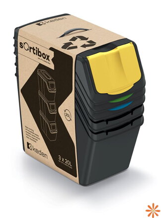 Sada 3 odpadkových košů SORTIBOX II  - objem: 3x25 l, barva: recyklovaná černá