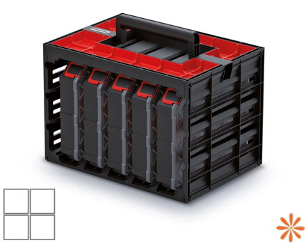 Skříňka s 5 organizéry TAGER CASE  (krabičky) 415x290x290 mm - barva: černá