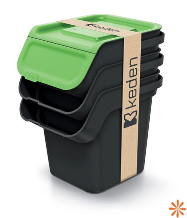 Odpadkový koš KADDI Q SET s filtrem - objem: 3x20 l, barva: recyklovaná černá