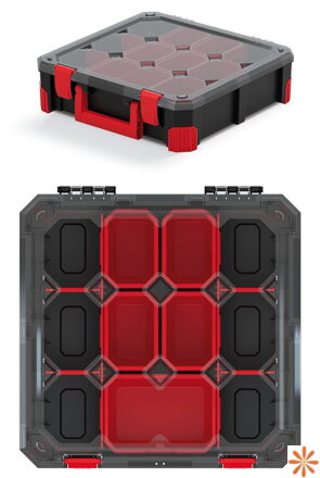 Organizér TITAN - 5 krabiček + přepážky 390x390x110 mm s průhledným víkem