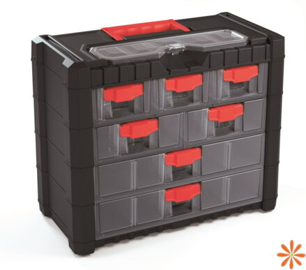 Plastový organizér závěsný MULTICASE CARGO 400x200x326 mm - barva: černá/ červené úchyty