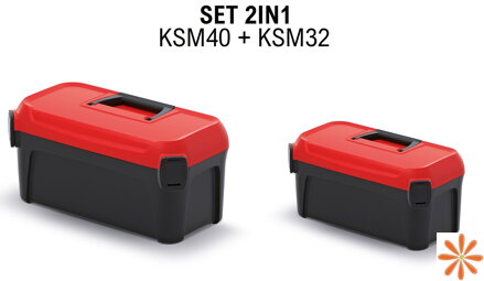 Sada kufrů na nářadí SMART 380x234x225+328x178x160 mm - barva: černá s červeným víkem