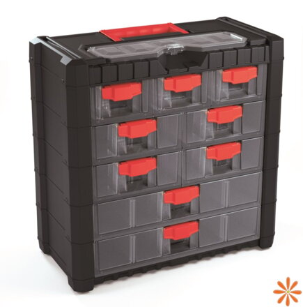 Plastový organizér závěsný MULTICASE CARGO 400x200x392 mm - barva: černá/ červené úchyty