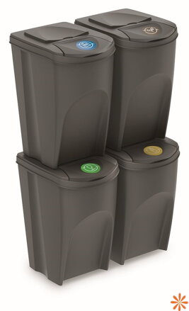 Sada 4 odpadkových košů SORTIBOX IV šedý, objem 4x35L