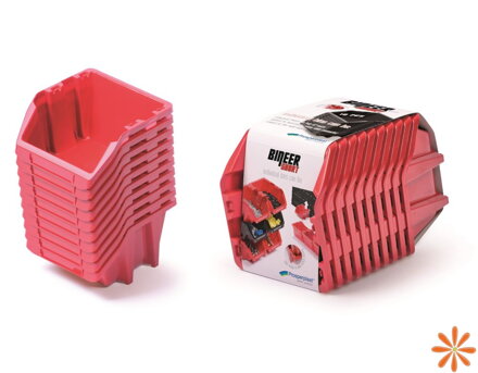 Set úložných boxů 10 ks BINEER SHORT SET 288x158x187 mm - barva: červená