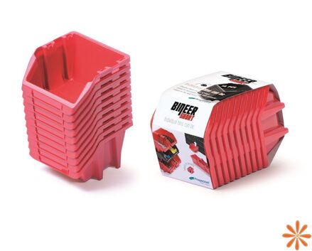Set úložných boxů 10 ks BINEER SHORT SET 180x98x118 mm - barva: červená