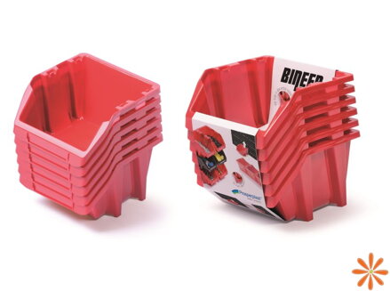 Set úložných boxů 6 ks BINEER SHORT SET 214x198x238 mm - barva: červená