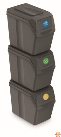 Sada 3 odpadkových košů SORTIBOX I - objem: 3x20 l, barva: šedý kámen
