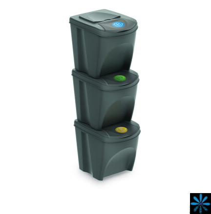 Sada 3 odpadkových košů SORTIBOX III šedý kámen, objem 3x25L