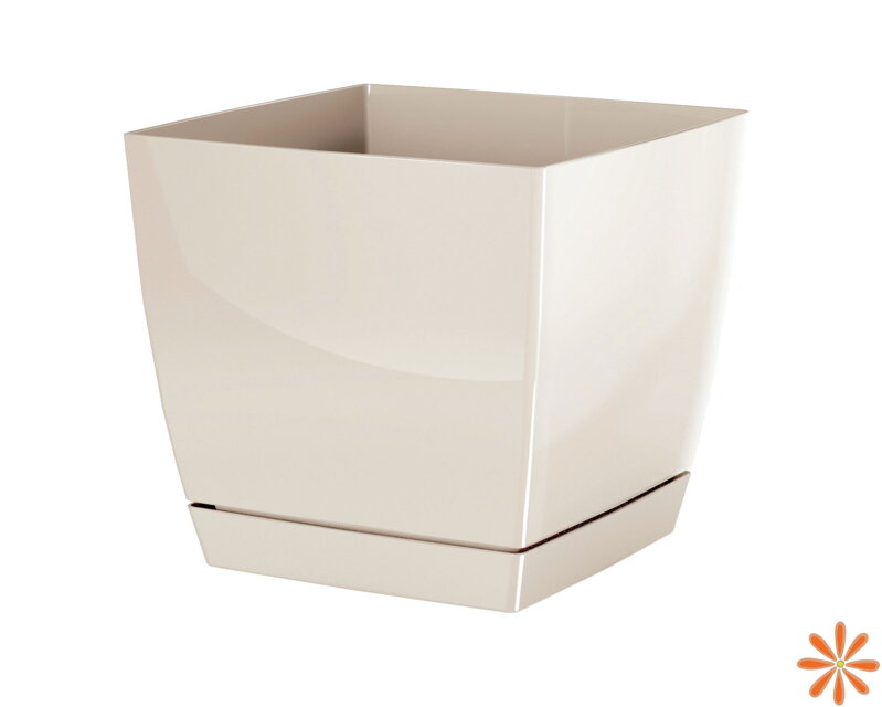 Květináč COUBI SQUARE P s miskou 21 cm - barva: krémová