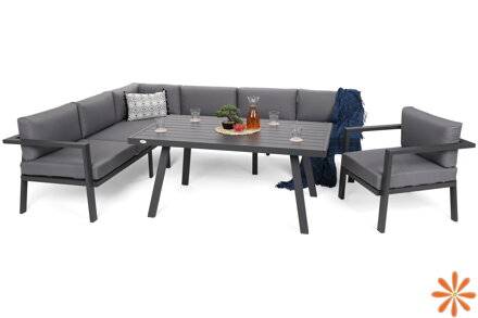 Rohový zahradní nábytek hliníkový Miami Grey / Window Grey - 7 míst