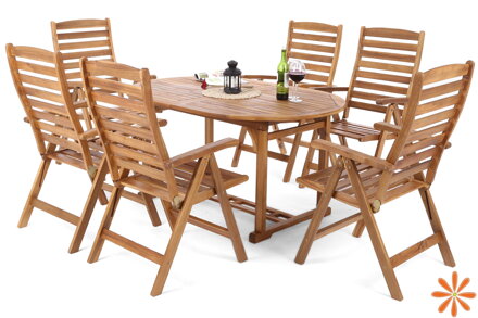 Dřevěný zahradní nábytek akátový ovál 150+50 cm 6+1