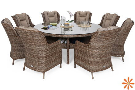 Zahradní nábytek umělý ratan Bristol kulatý elegantní 180 cm zázvor / hnědý melír 8+1
