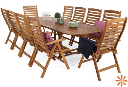 Dřevěný zahradní nábytek akátový ovál 165+50+50 cm 10+1