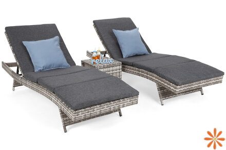 Zahradní lehátka z umělého ratanu Bora Bora Light Grey / Grey Melange se stolkem