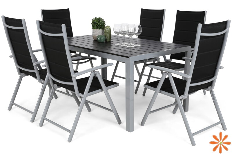 Zahradní nábytek Ibiza 150 cm Silver / Black 6+1 Zahradní nábytek Ibiza 150 cm Silver / Black 6+1